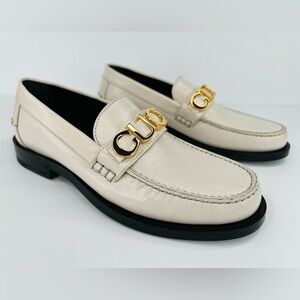 Gucci Logo Plaque Quentin Mystic White Women Moccasin Loafers Size EU 36.5